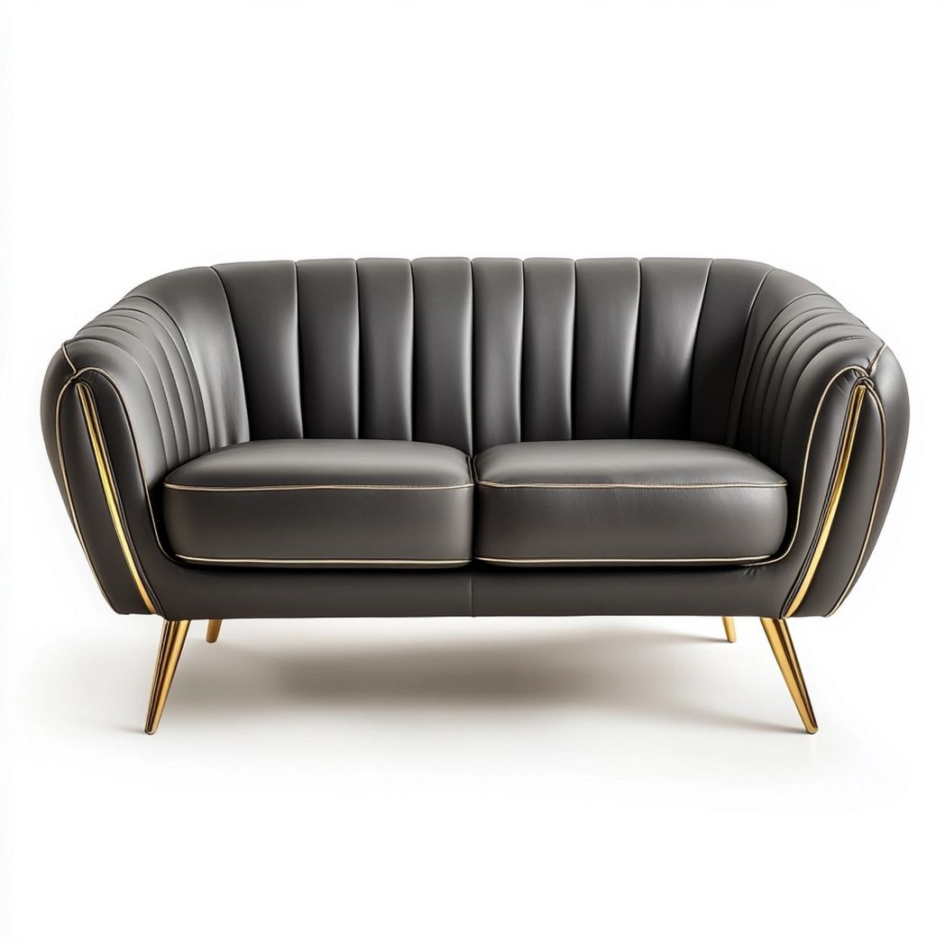 Sofá de Dos Plazas Tapizado en Cuero para Sala de Estar con Patas Metálicas 160 cm Gris Oscuro