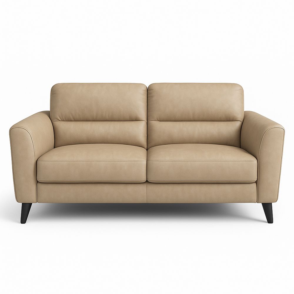 Sofá de dos plazas moderno de piel,color beige,estilo contemporáneo,cómodo y elegante