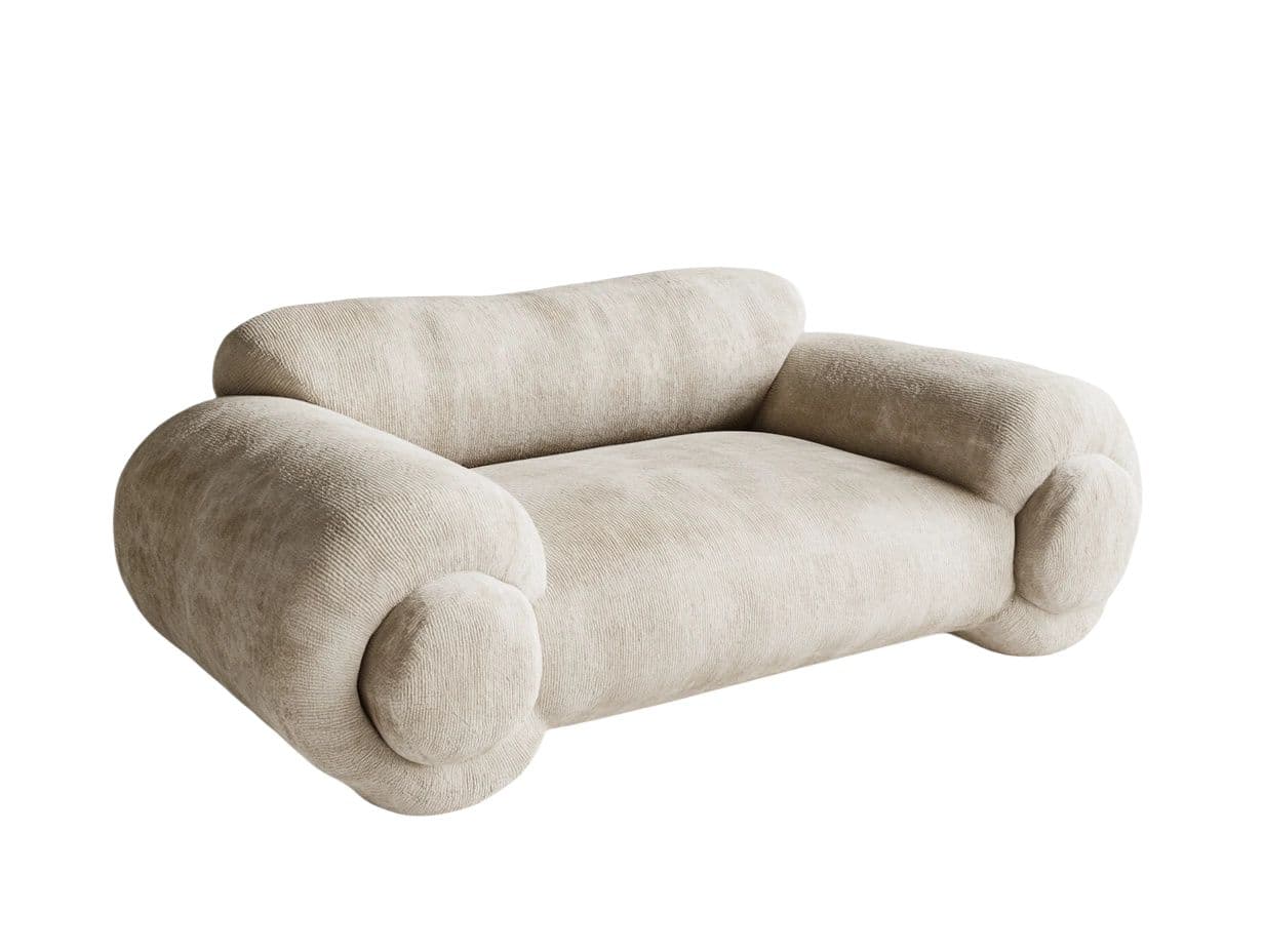 Sofá 3 Plazas Beige Tejido Chenille Moderno