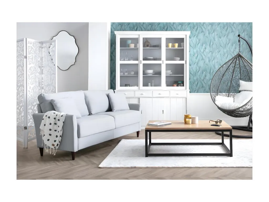 Sofá 3 plazas en tejido gris claro con almacenaje Prietocasa