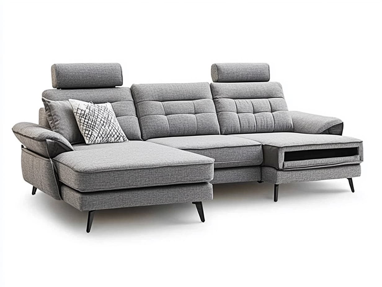 Sofá modular con chaise longue y respaldo ajustable, diseño moderno para salón o sala de estar