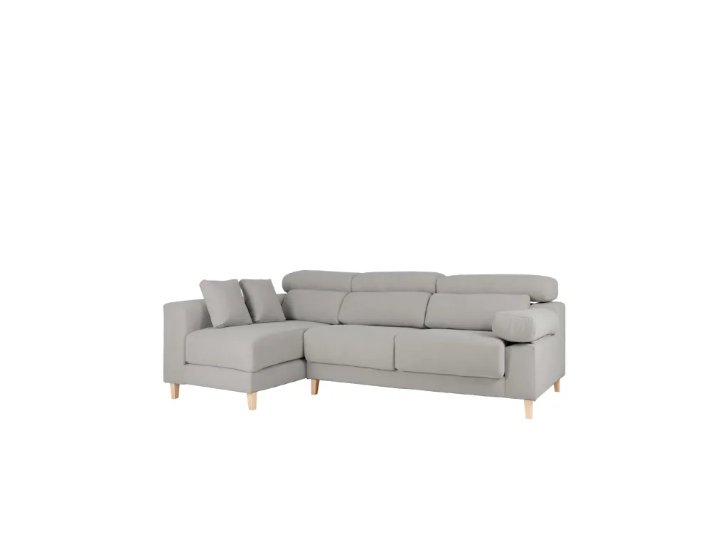 Sofá 4/5 plazas y chaise longue izquierdo color gris claro 300cm - Boverdeco