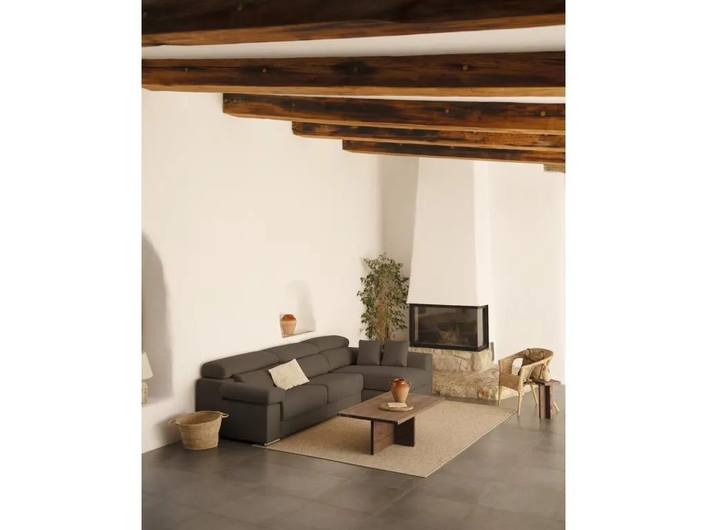 Sofá 4 plazas y chaise longue derecho color gris oscuro 278x168cm - Alkifurniturees GVCE61959