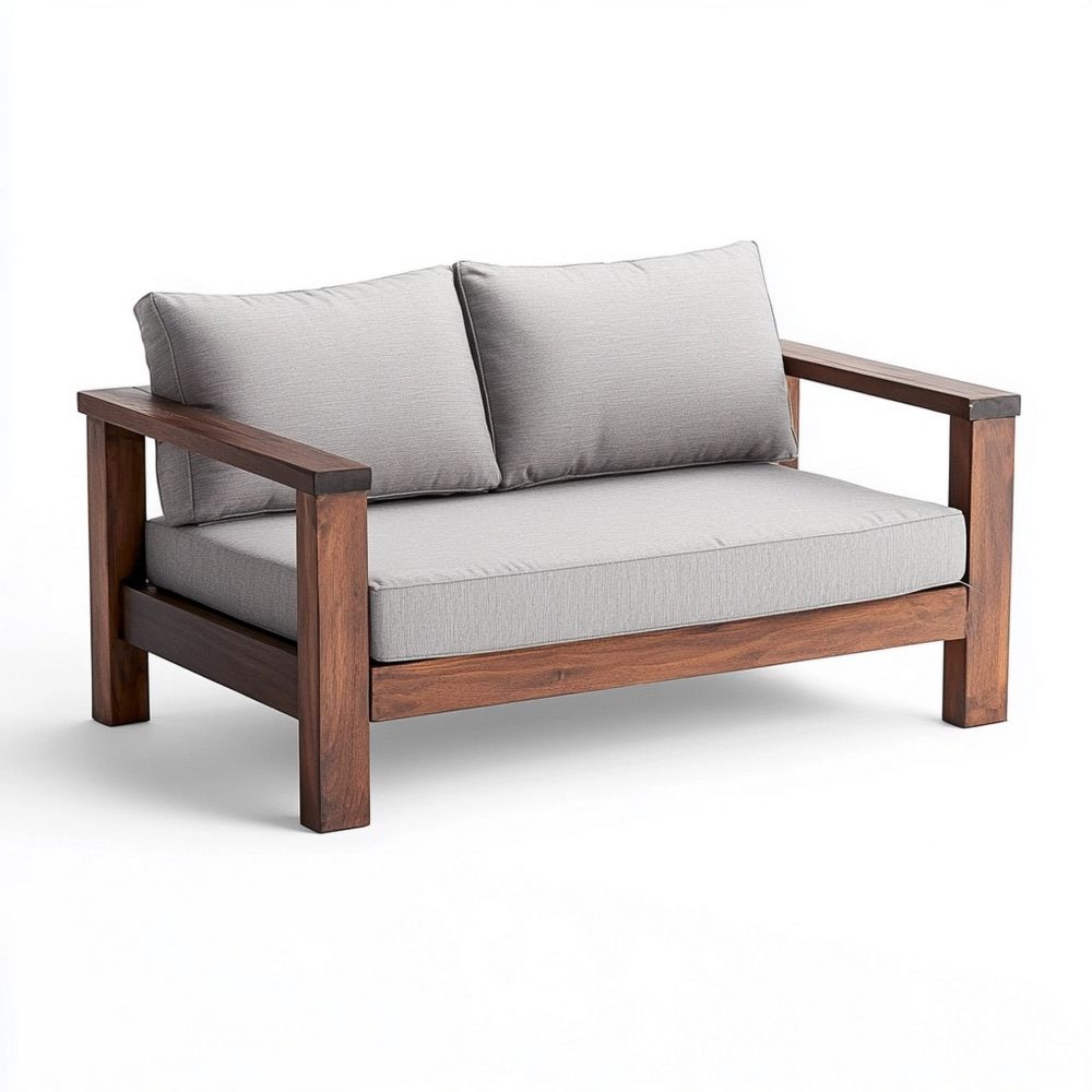 Sofá dos plazas Gris Claro Madera Jardín 150cm Cojines Comodidad Exterior