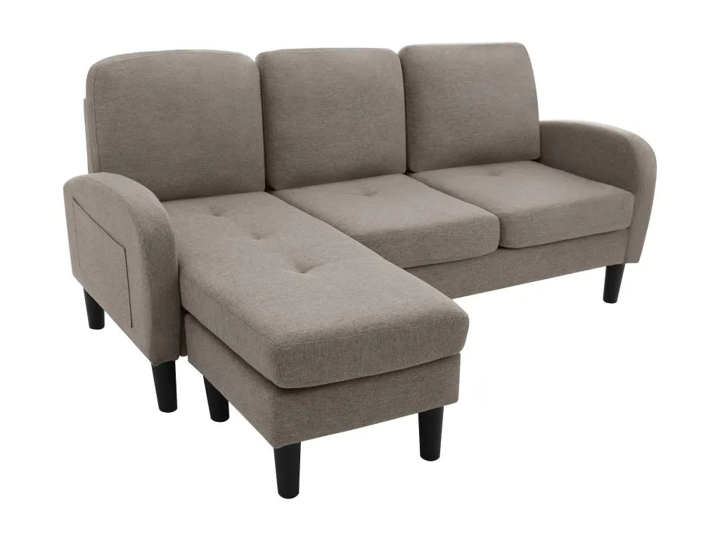 Sofá esquinero de 3 plazas con chaise longue - 185x118x82 cm - tejido transpirable de algodón y Banakdecoracion - Gris oscuro antiguo YBZT24398