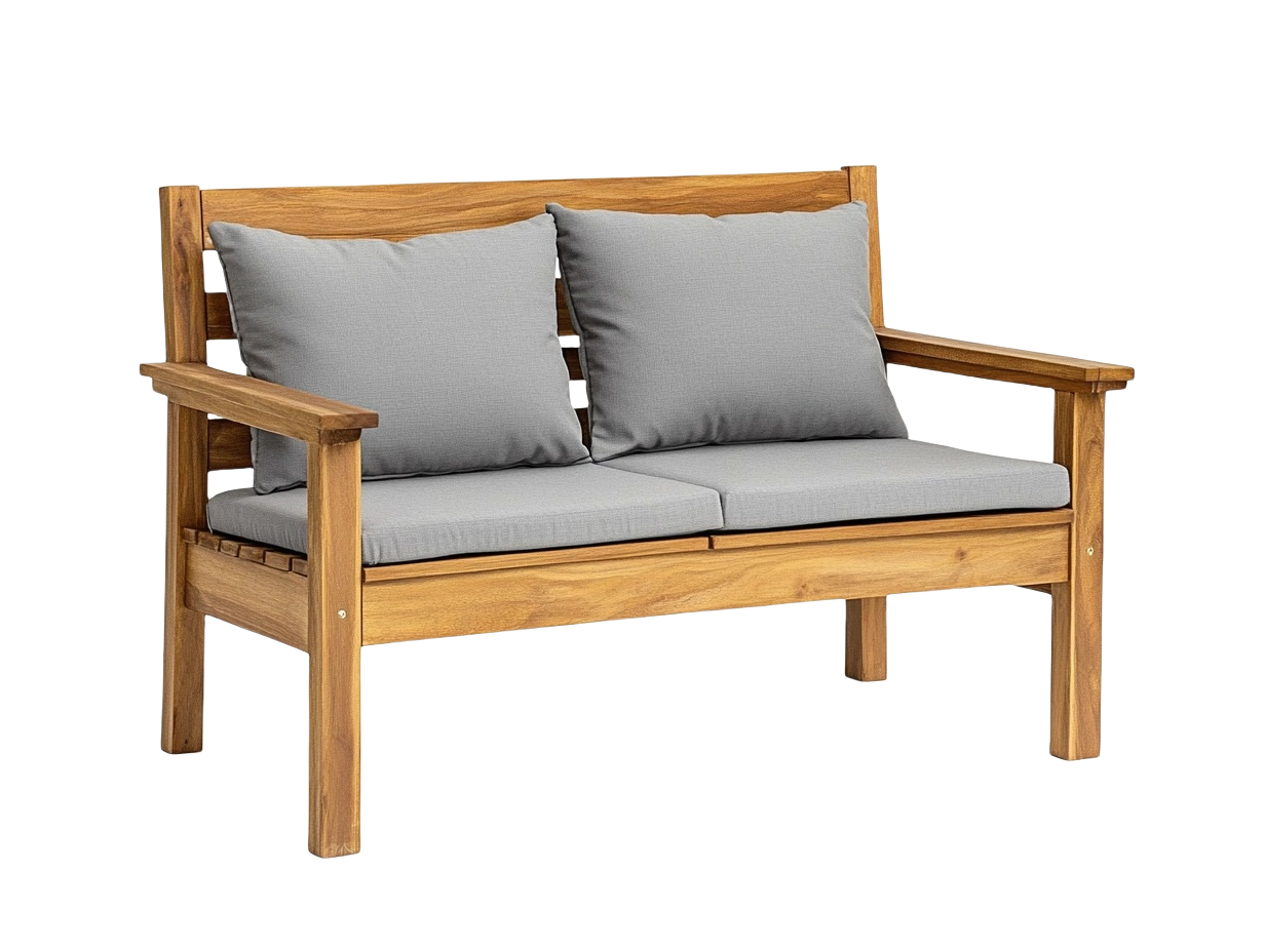 Sofa de jardín madera de teca dos plazas con cojines gris 120x65x85 cm hg4583715