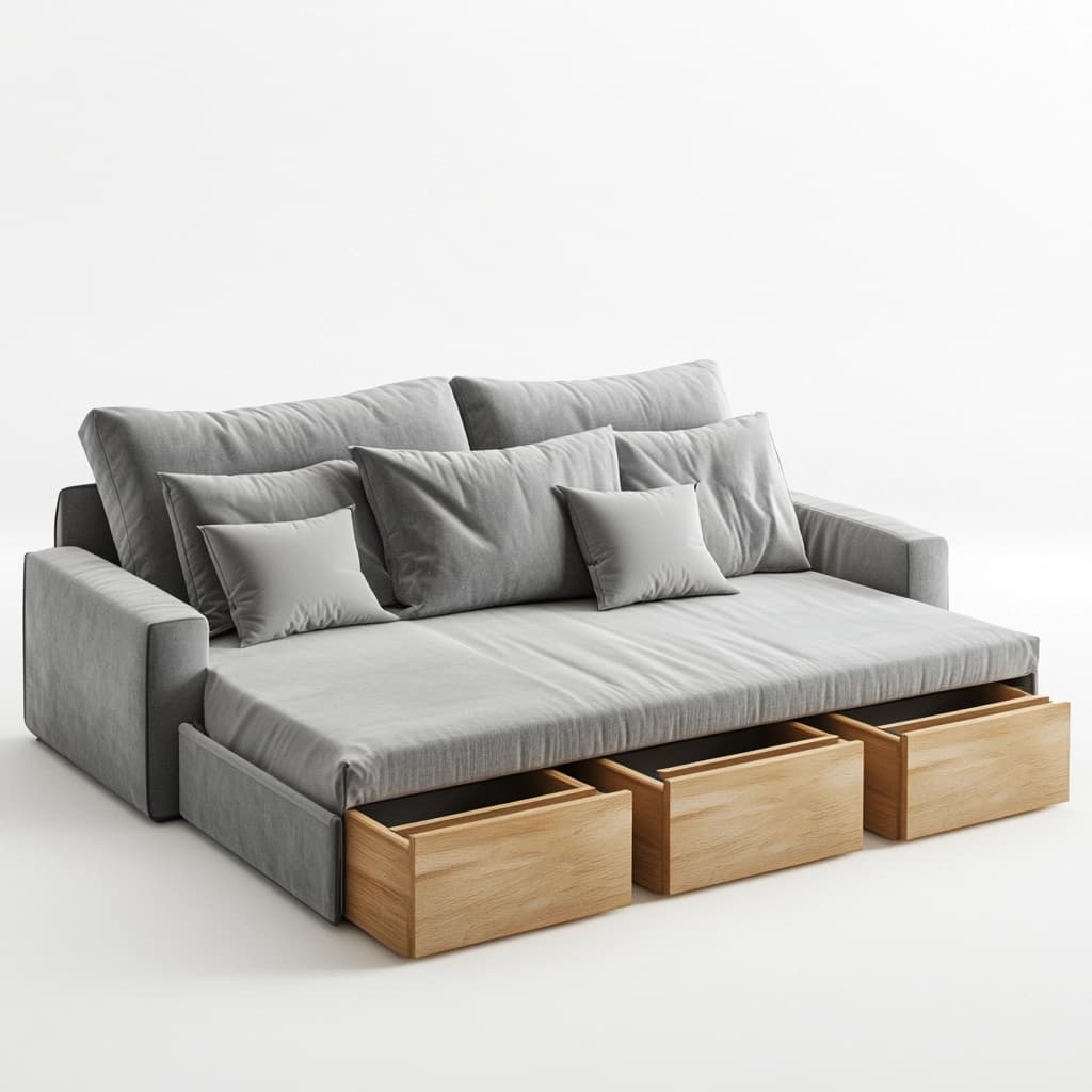 Sofá cama con cajones de almacenamiento de 3 plazas tela gris