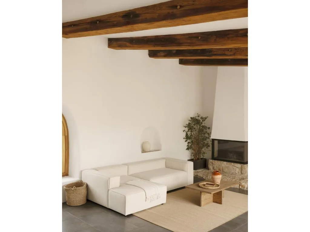 Sofá 4 plazas y chaise longue izquierdo color blanco roto 250x175cm - Decounico