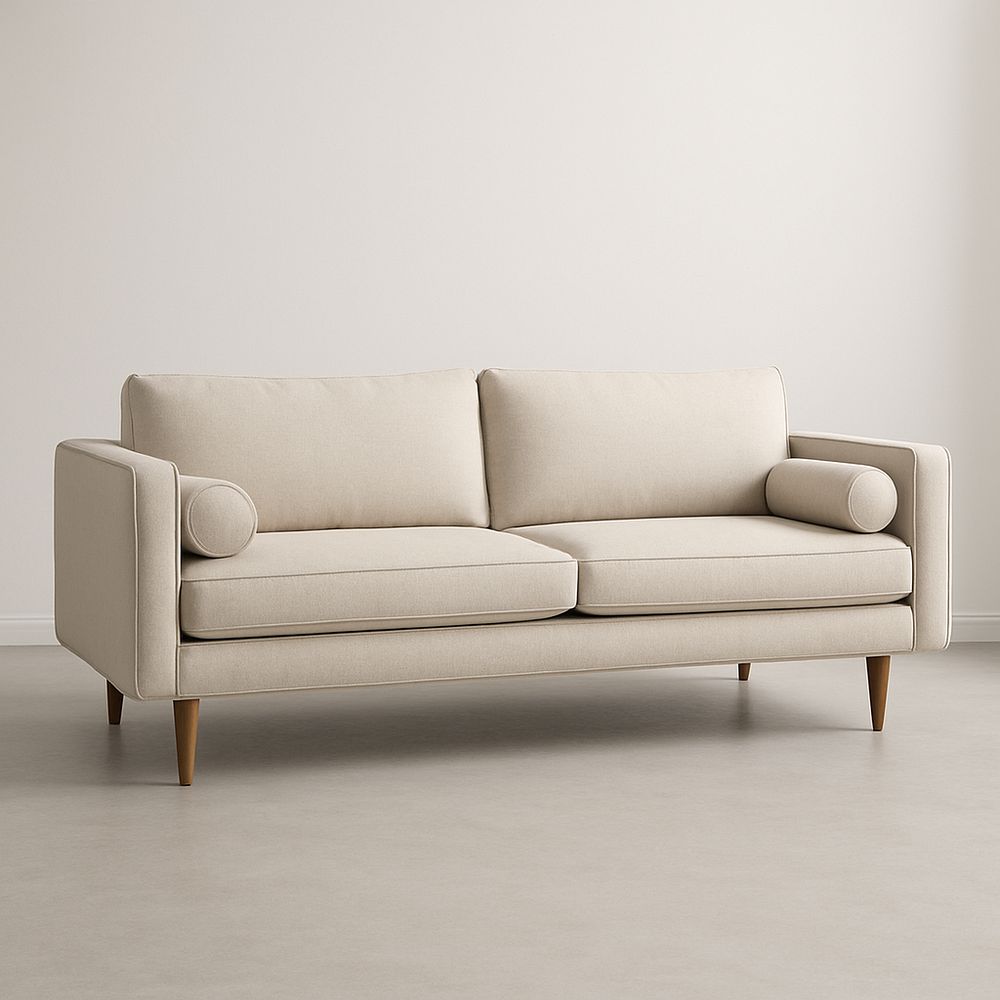 Sofá beige 2 plazas 200x80x85 cm con cojines cómodos y estructura reforzada