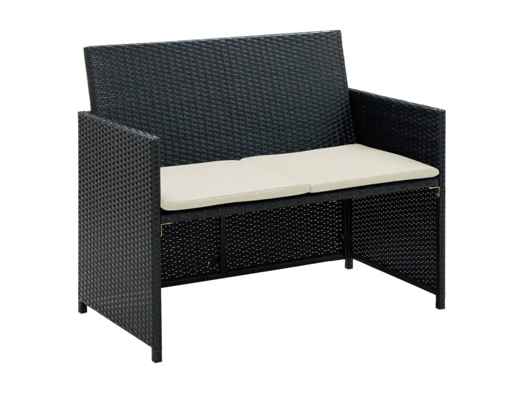 Sofá de jardín 2 plazas con cojines mimbre resina negro vfhr90848
