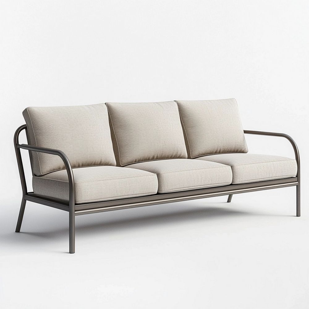 Sofá de jardín 3 plazas estructura tubular de acero cojines de poliéster beige 200cm