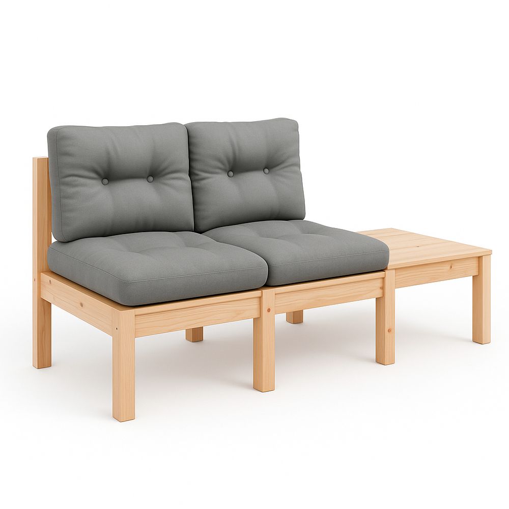 Sofá modular de madera con cojines grises,sofá cama moderno,dos plazas,estilo escandinavo,para salón y terraza