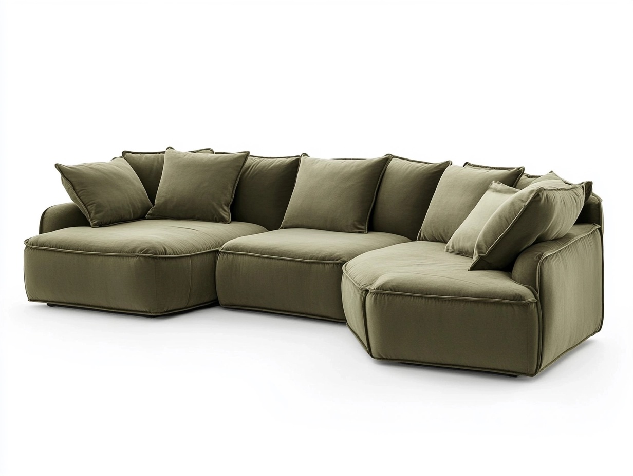 Sofá seccional verde oliva de tela modular para sala de estar moderno con chaise longue 290x190cm XO7750841