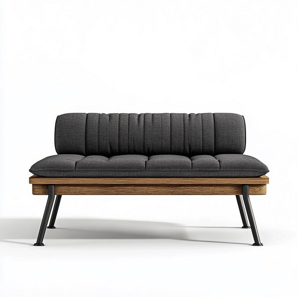 Sofá moderno de dos plazas con estructura metálica y tapizado en tela gris para sala 140 cm
