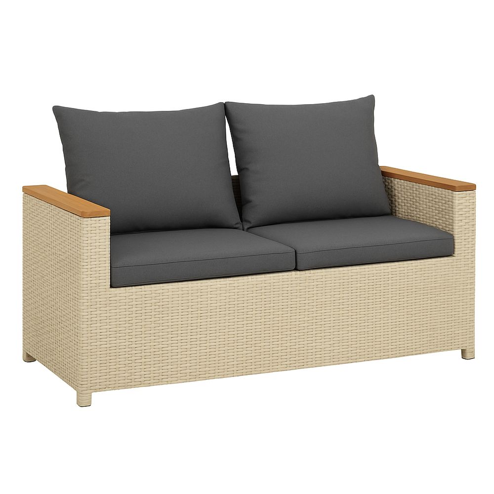 Sofá de jardín de dos plazas,ratan sintético,cojines gris oscuro,estructura de madera,muebles de exterior,moderno,elegante,120cm