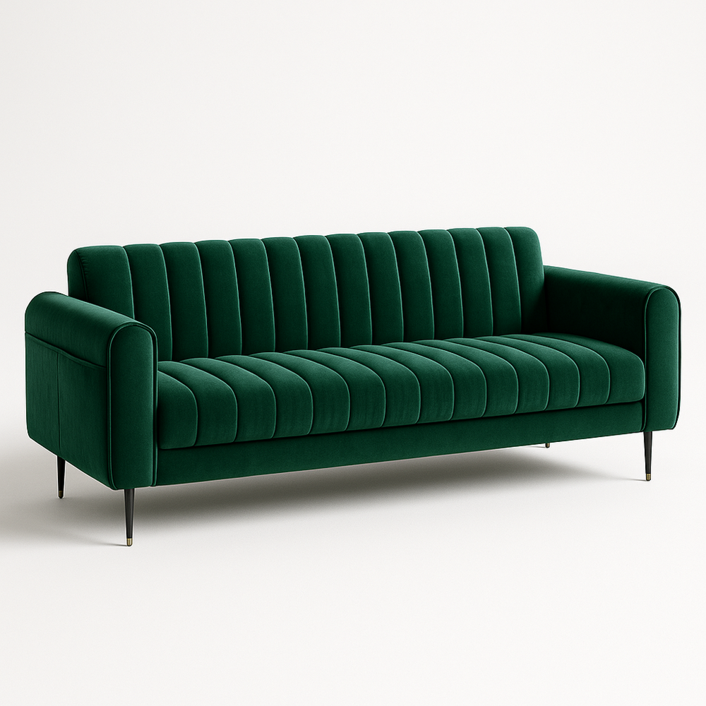 Sofá de 3 plazas de terciopelo para salón moderno verde