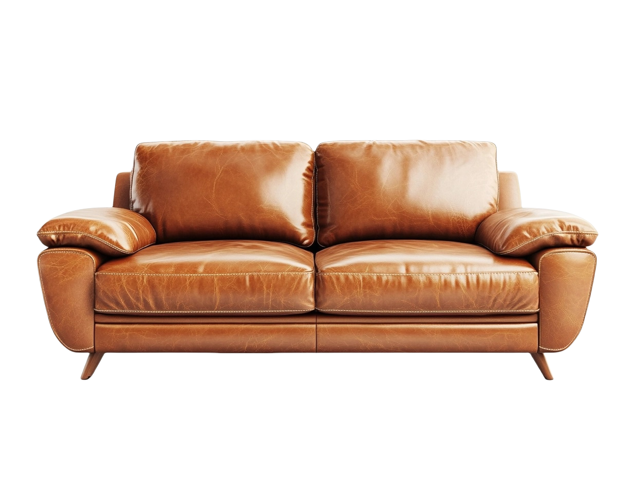 Sofá de cuero marrón de dos plazas 200x90 cm ideal para sala de estar con cojines suaves y estructura sólida by6853006