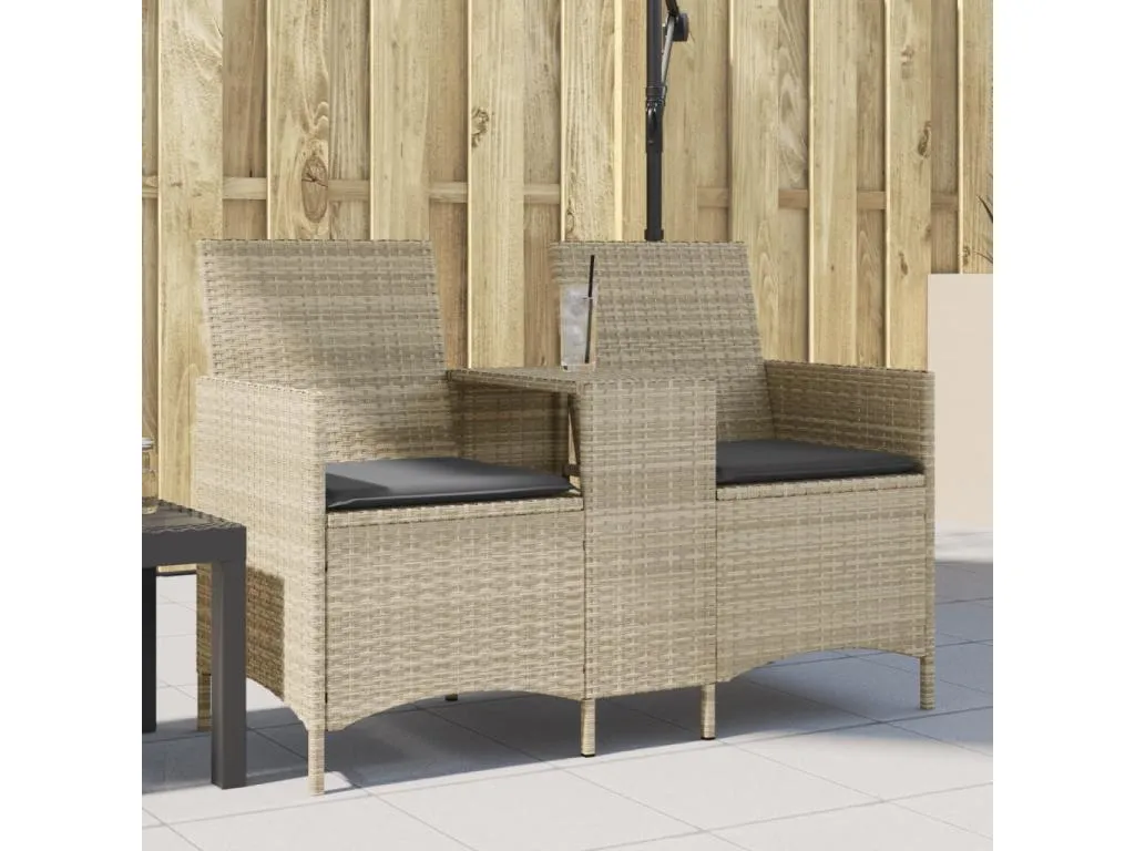 Sofá de jardín de 2 plazas con mesa y cojines de resina trenzada ufup81195