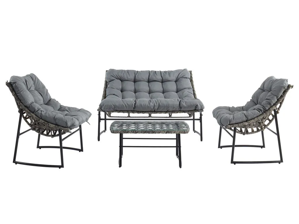 Muebles de salón para jardín de resina trenzada - 1 sofá de 2 plazas 2 sillones y una mesa de centro - Gris antracita - Decocasaes wlat16668