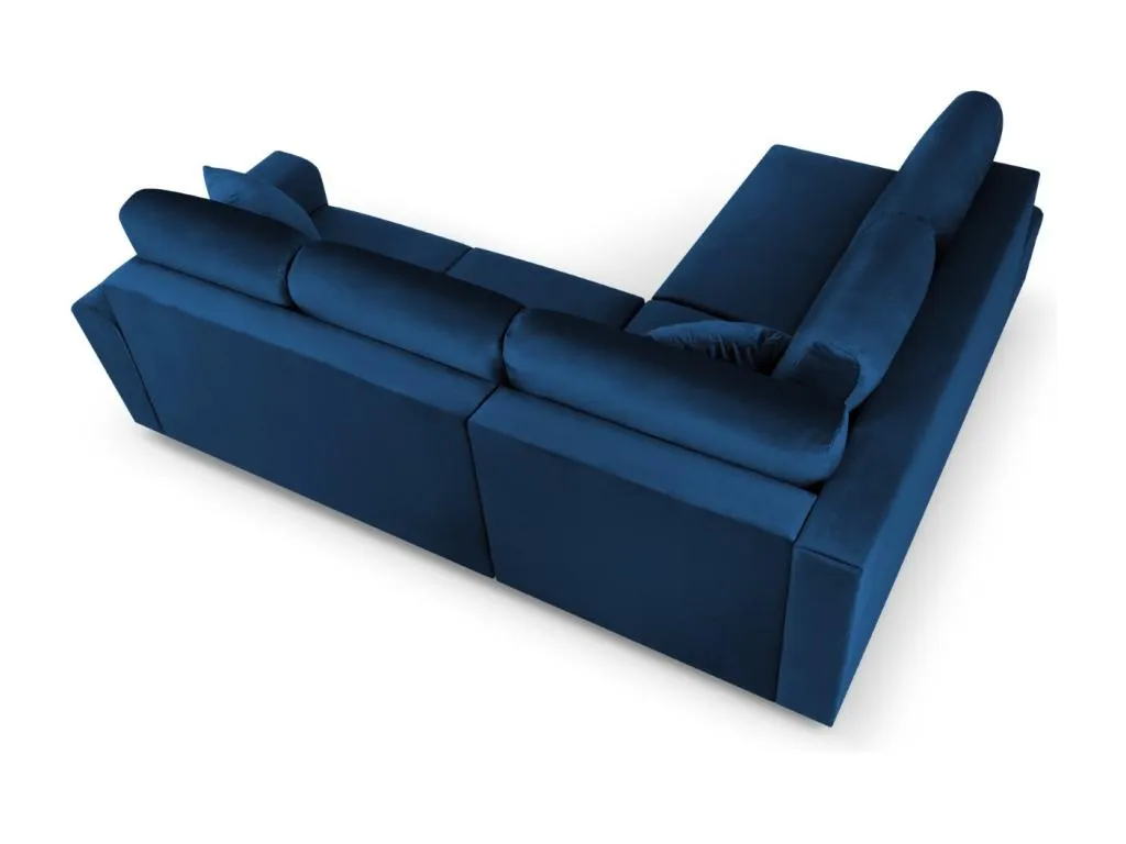 Decounico - Sofá cama esquinero izquierdo con baúl de almacenaje Decounico 5 plazas de terciopelo azul Decounico - 243x194x88cm