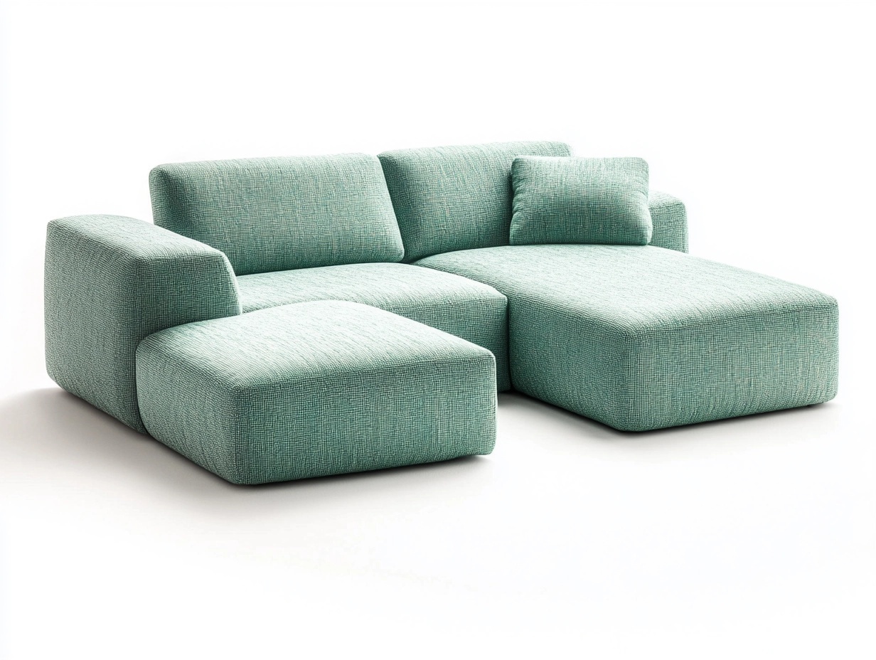 Sofá chaise longue modular de tela verde menta 260x160cm para sala de estar con diseño moderno y estructura robusta