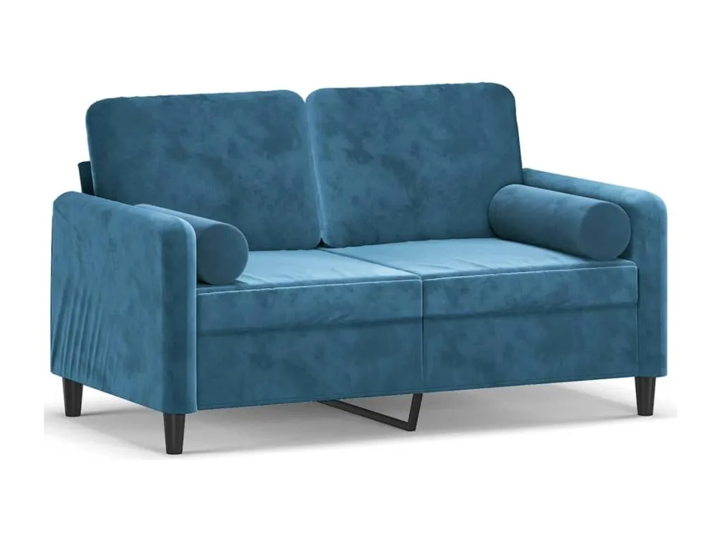 Sofá de 2 plazas Biocasahogar – Cojines incluidos – Terciopelo azul – 120 cm JC8483316