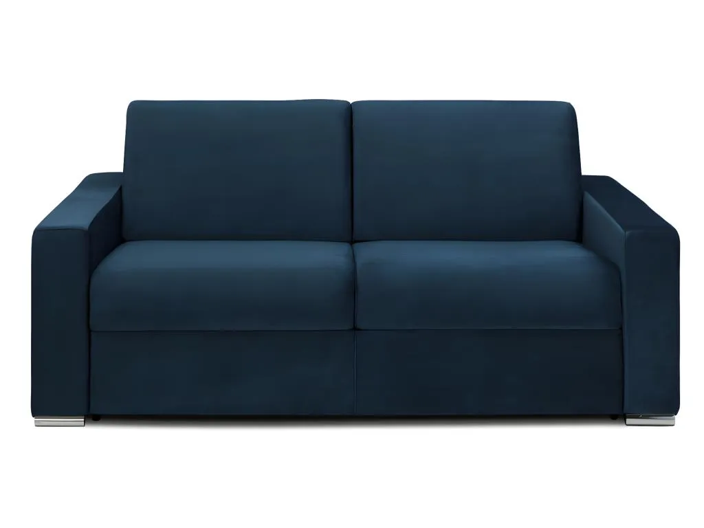 Sofá cama de 3 plazas tipo italiano de terciopelo Luxmbls - Azul noche - Somier de láminas de 140 cm - Colchón de 18 cm con memoria de forma 74465BKJP