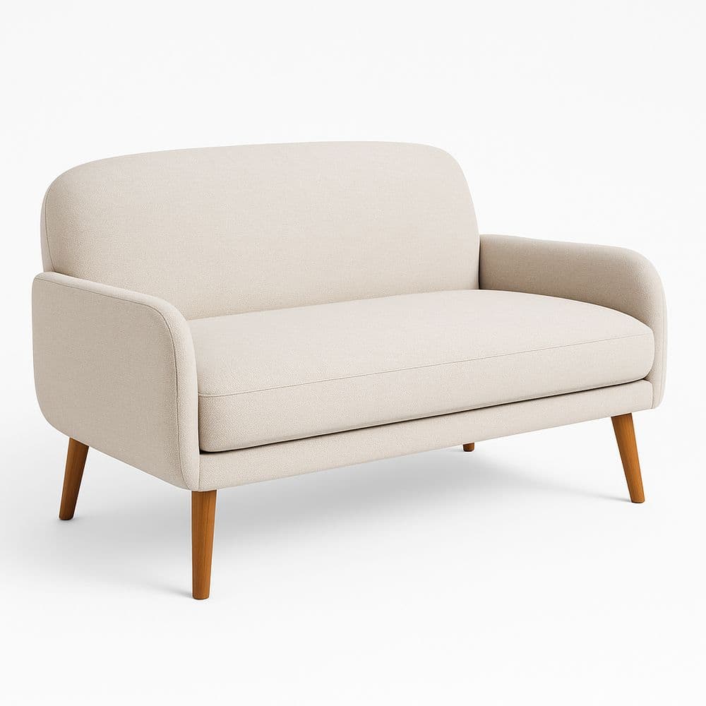 Sofá 2 Plazas Beige Tapizado Tela Madera