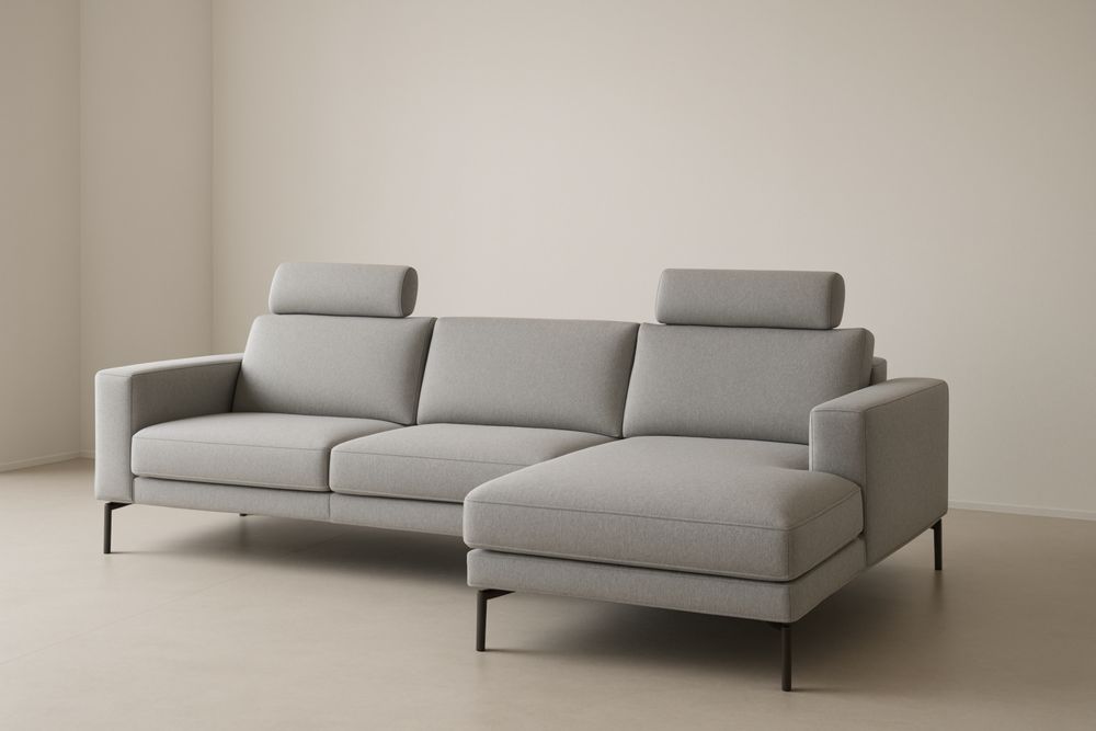 Sofá Chaise Longue Tela Poliéster Gris Claro L300 x A150 x H90 cm