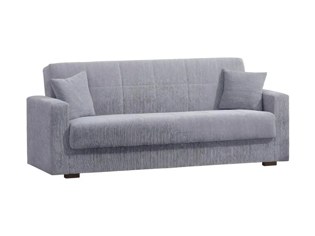 Sofá cama Biocasahogar de 3 plazas con compartimento apertura clic-clac tela acolchada gris 212x80x87 cm VU4431195