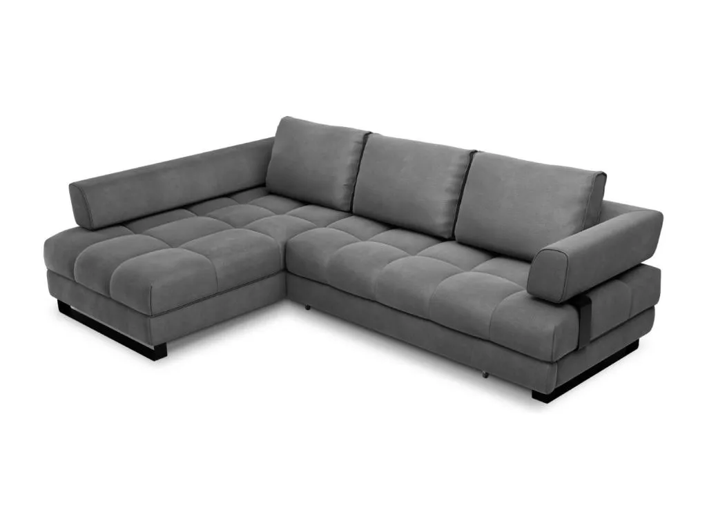 Banakdecoracion - Sofá cama esquinero izquierdo con baúl de almacenaje Banakdecoracion 5 plazas de terciopelo gris oscuro - 272x173x89cm GEIL69377