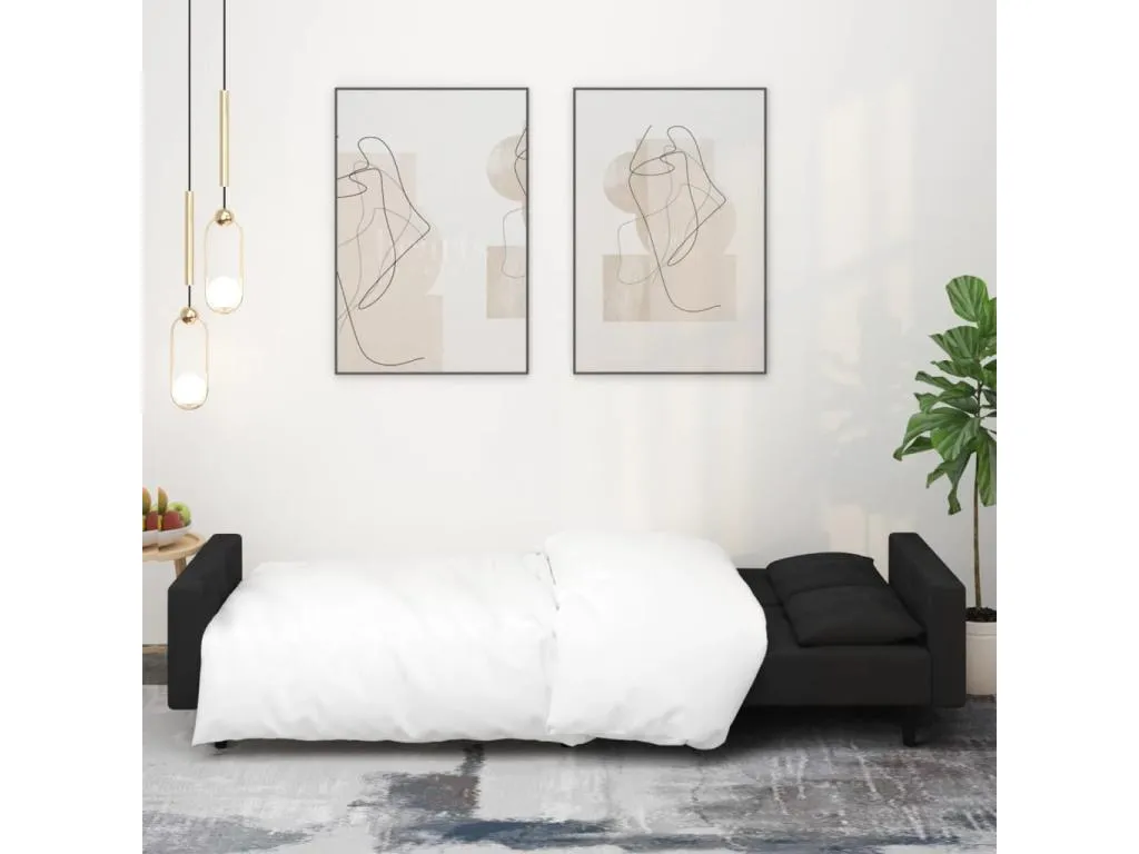 Sofá cama de 2 plazas con dos almohadas terciopelo negro wbaq13948