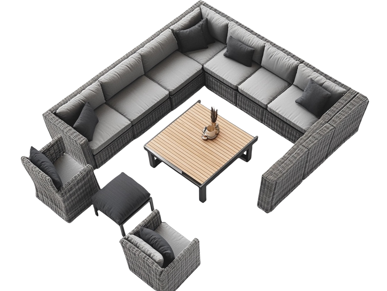 Juego de sofá de jardín en gris 9 plazas con mesa de madera hg3538479