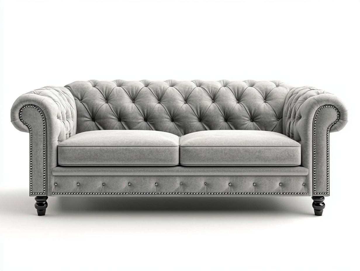 Sofá Chesterfield de 2 plazas en terciopelo gris, ideal para salón o sala de estar KI9297407