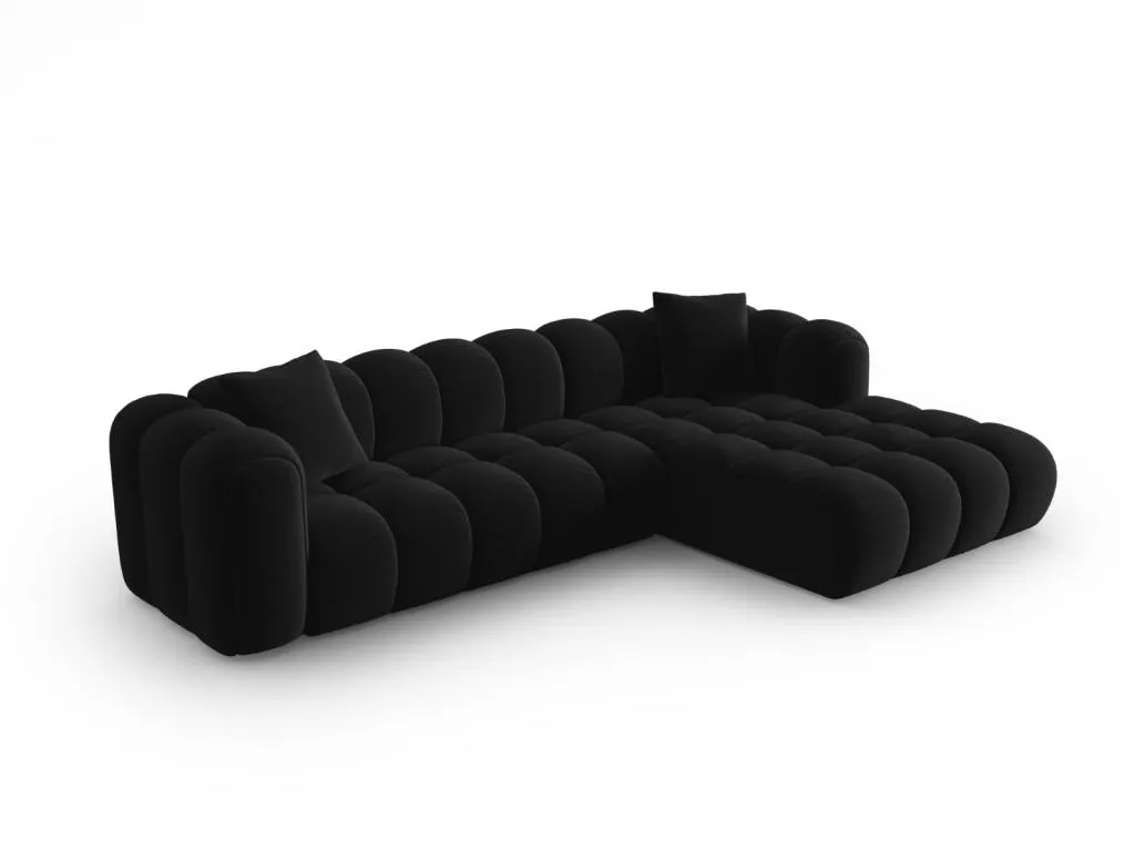 Hogarsens - Sofá esquinero modular derecho Hogarsens 4 plazas de terciopelo negro - 306x190x70cm