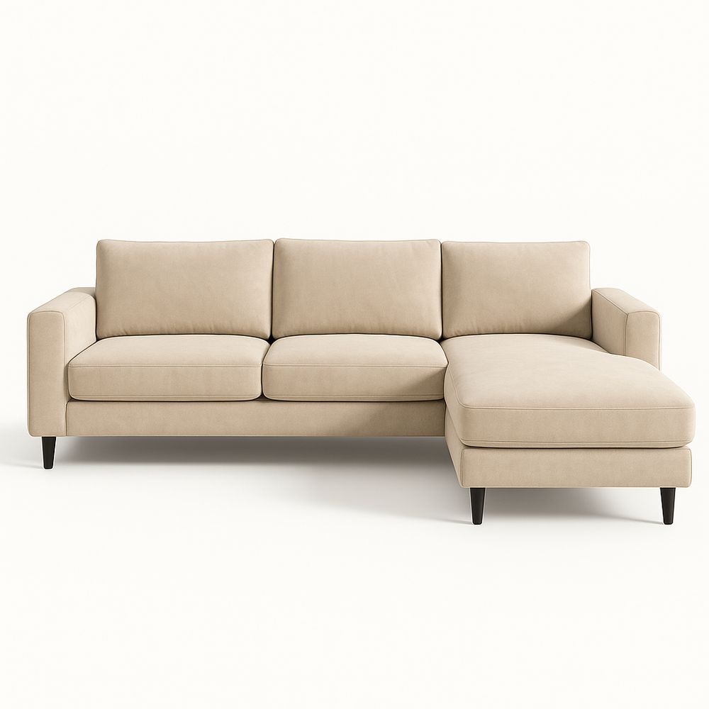 Sofá Seccional para Sala de Estar con Chaise Longue Crema Cuero Sintético