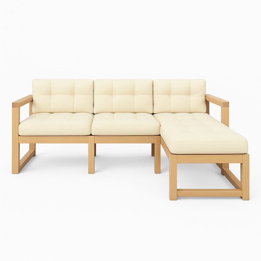 Sofá Esquinero Modular de Cuatro Plazas Crema con Estructura de Madera de Haya 250x180x80 cm