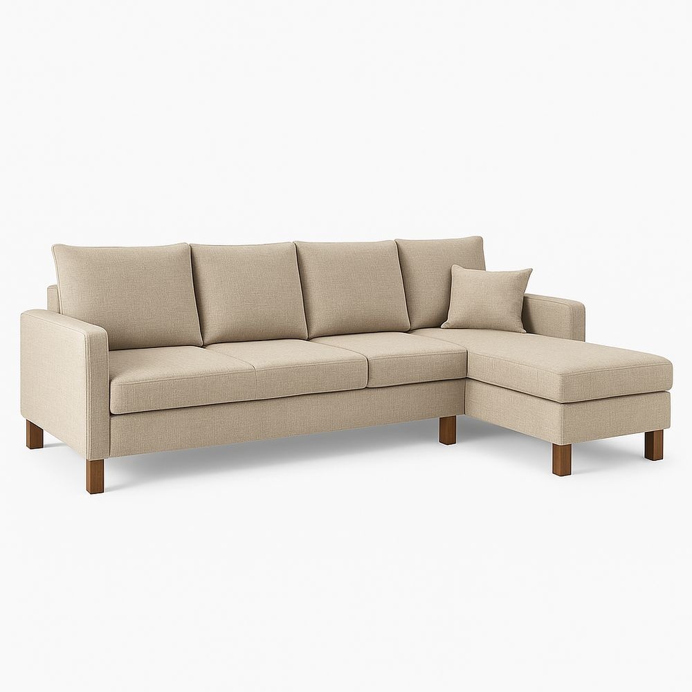 Sofá Seccional de Tela de Lino Beige con Chaise Longue Derecha 250cm