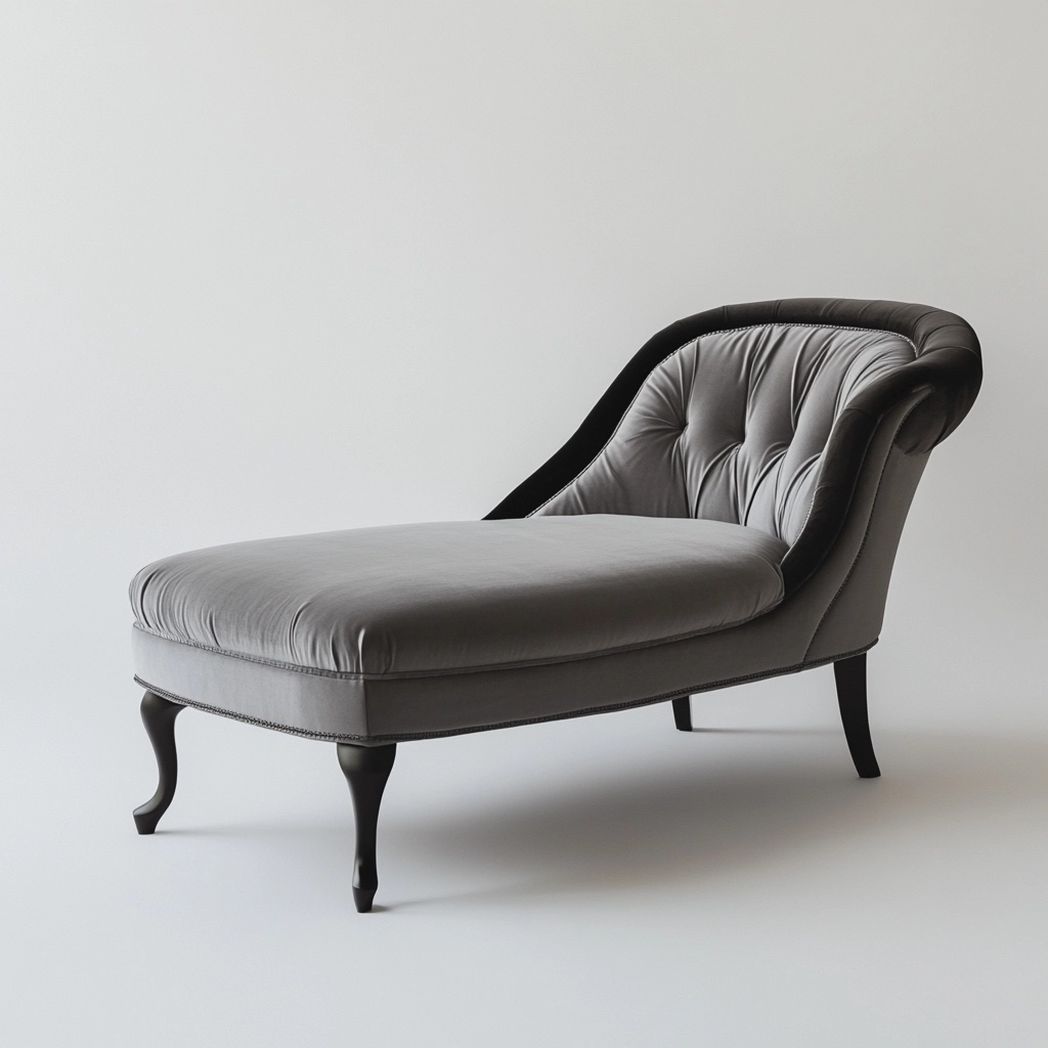 Sofá Chaise Longue Tapizado Terciopelo Gris Estilo Clásico Sala de Estar 150x80x85 cm