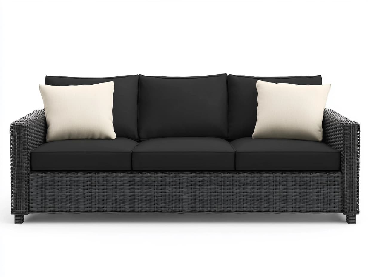 Sofá de jardín de 3 plazas con cojines negros