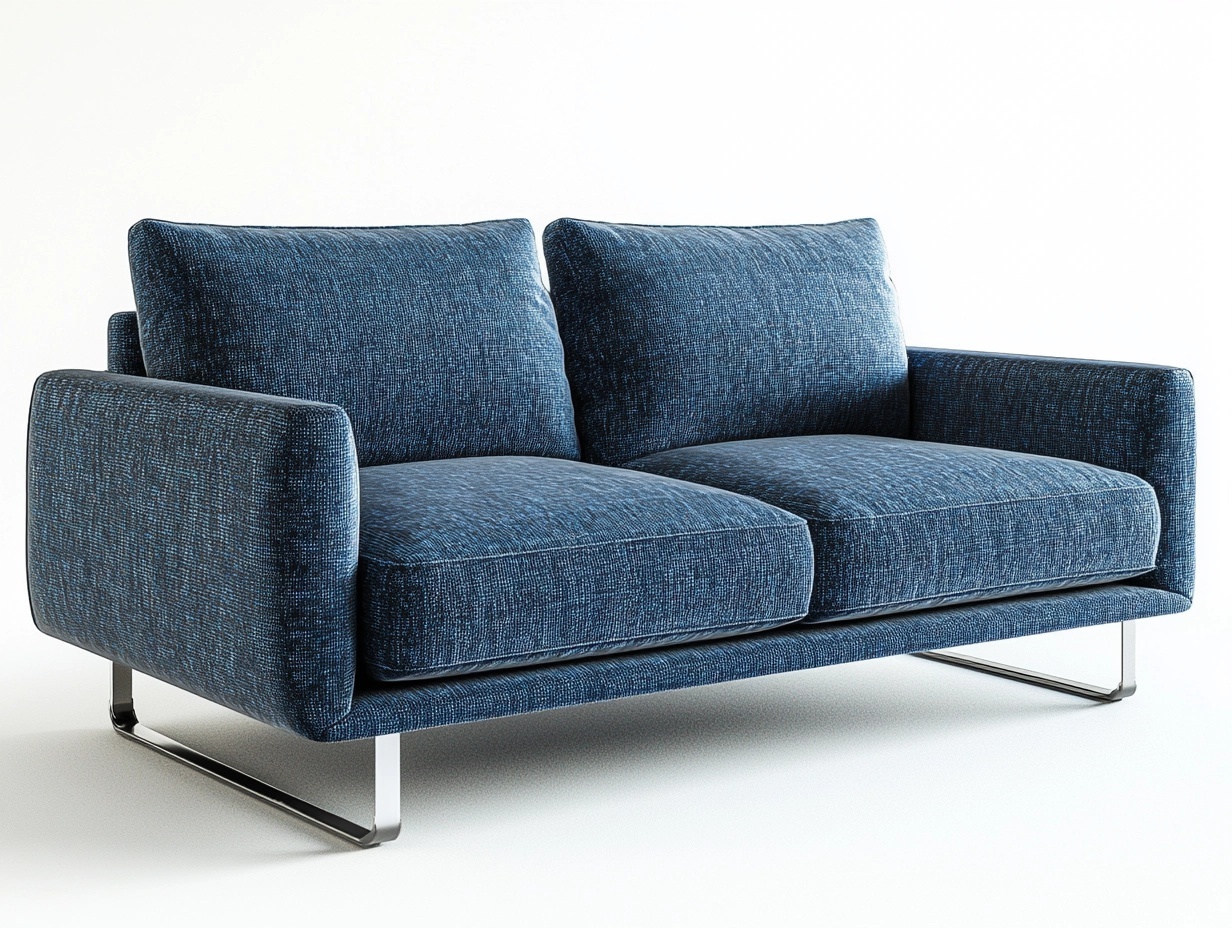 Sofá moderno de dos plazas azul 180x90x85 cm para sala con estructura metálica acolchado de tela elegante