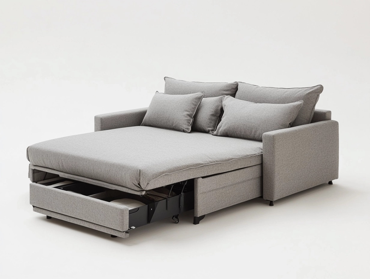 Sofá cama gris claro de tres plazas con almacenamiento para sala estilo moderno 200x150 cm tapizado en tela multifuncional AP0066396