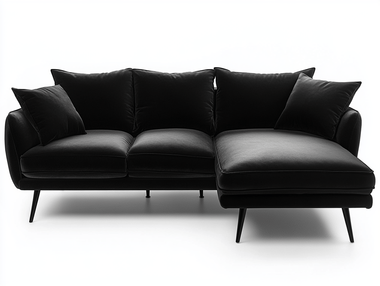 Sofá de terciopelo negro moderno tipo chaise longue para sala de estar elegante