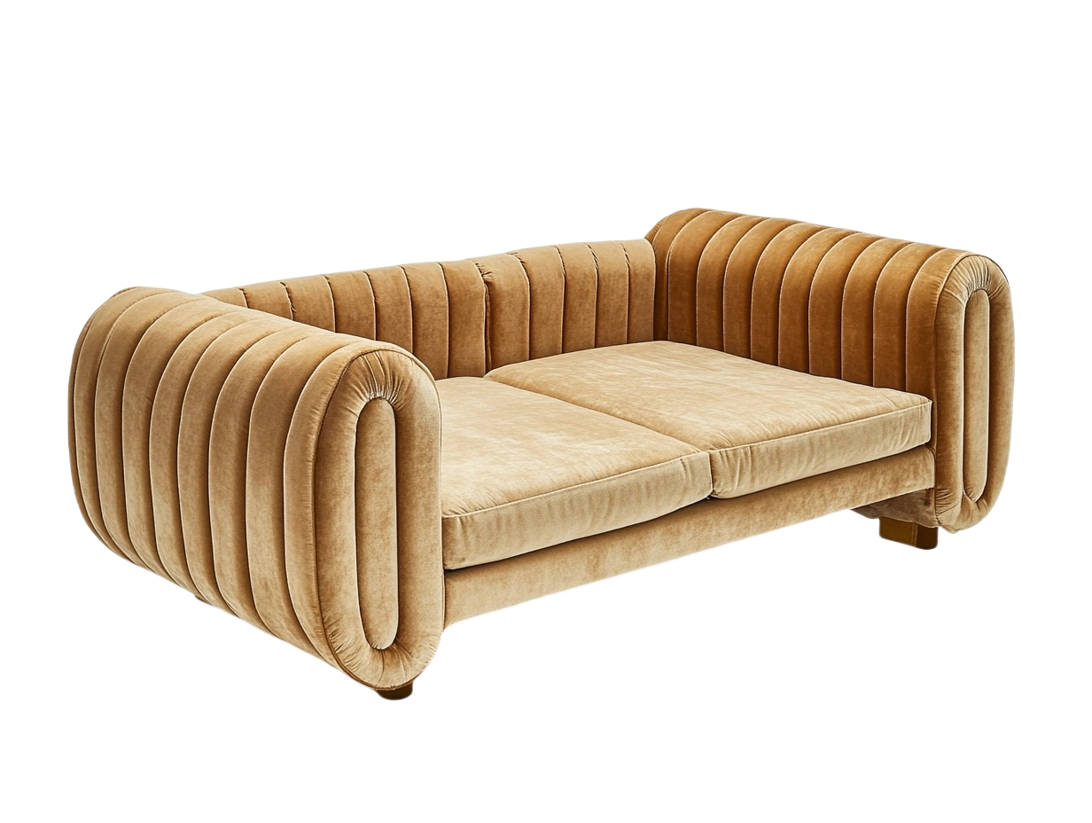 Sofá moderno de dos plazas en terciopelo color beige con diseño acolchado ideal para sala de estar ui5286123