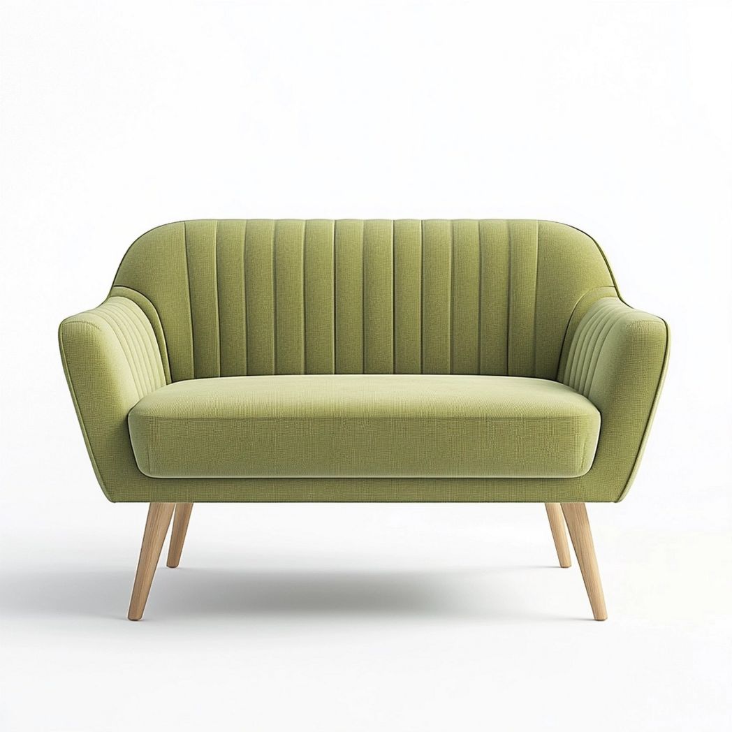 Sofá de 2 plazas tapizado en algodón verde con patas de madera de haya 130cm x 80cm x 75cm