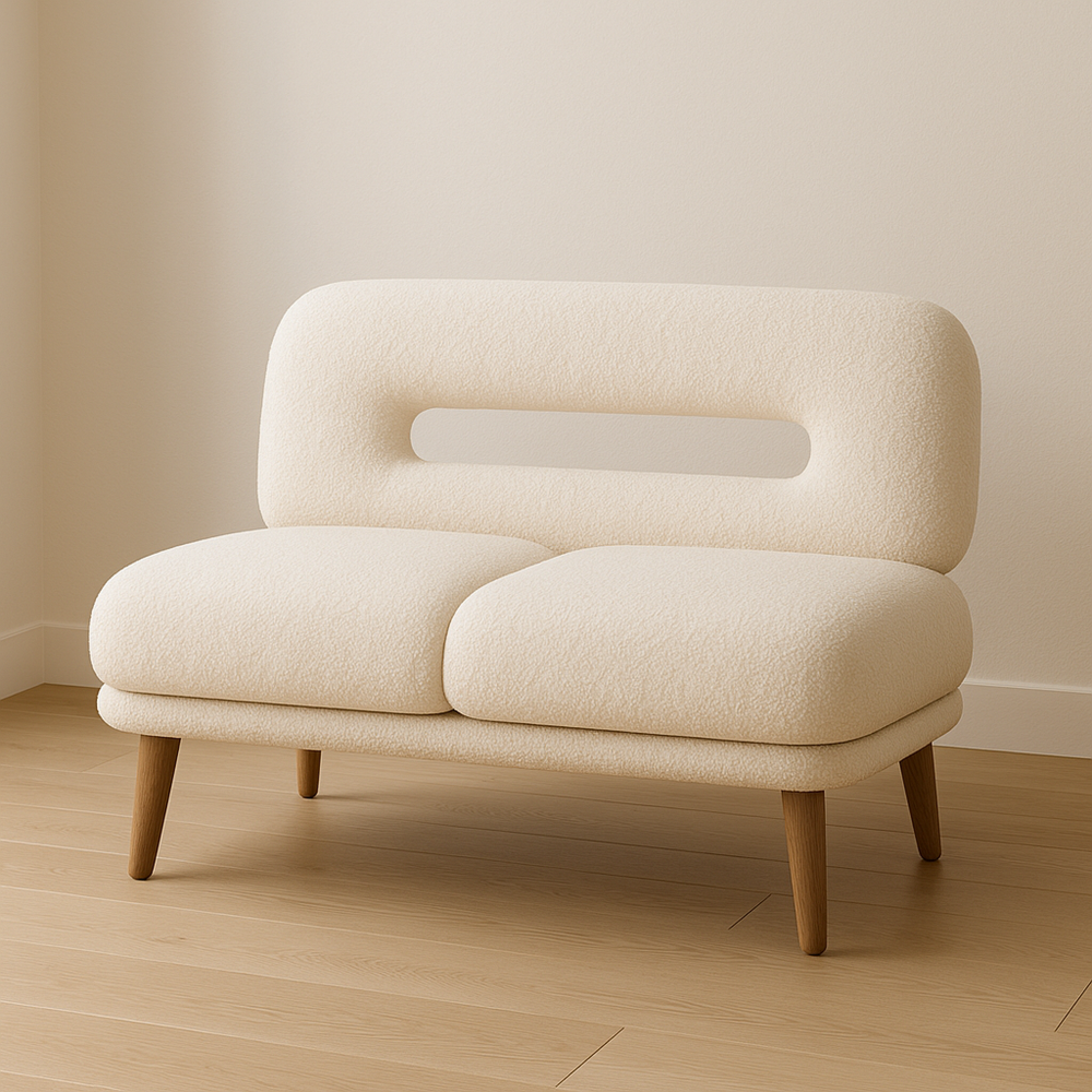 Sofá de Dos Plazas de Poliéster Beige con Patas de Madera de Roble 120cmx70cmx80cm