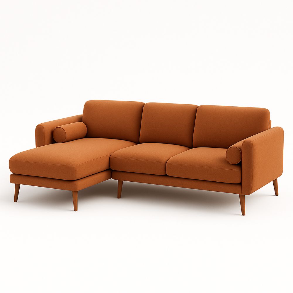 Sofá Esquinero de Tela Moderno en color Naranja,3 Plazas,con Reposabrazos y Tiradores,Ideal para Salones y Habitaciones