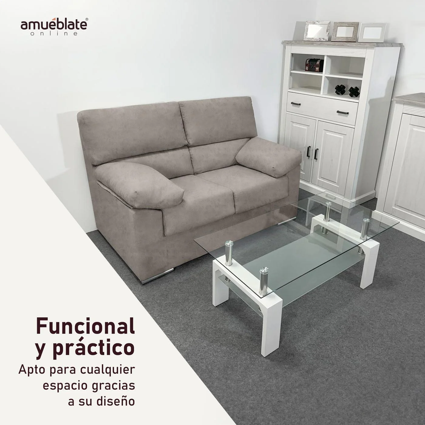 Sofá 2 plazas Nebur tapizado cemento