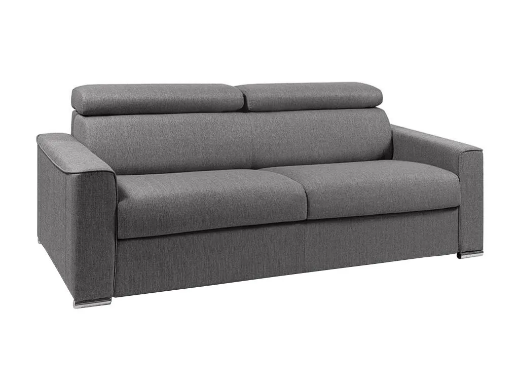 Sofá cama 4 plazas de apertura rápida en tela gris - Somier 160 cm - Colchón viscoelástico 16 cm