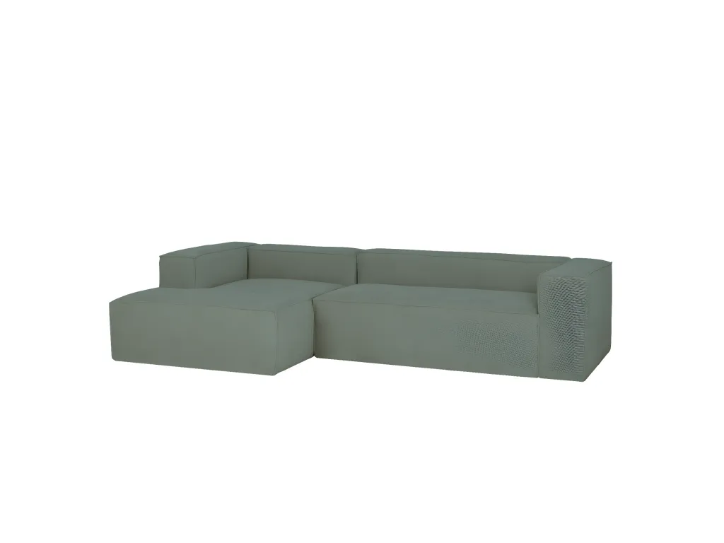 Sofá de 2 plazas con chaise longue izquierdo de pana verde azulado 250x70x175cm - Mobtrendy oeeh72515